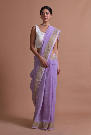 Ligth Purple Color Cotton Linen Saree With Unstitched Blouse